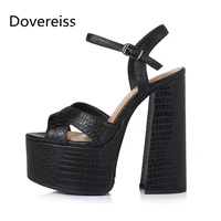 dovereiss fashion womens shoes summer new sexy consice genuine leather buckle waterproof party shoes chunky heels sandales 41
