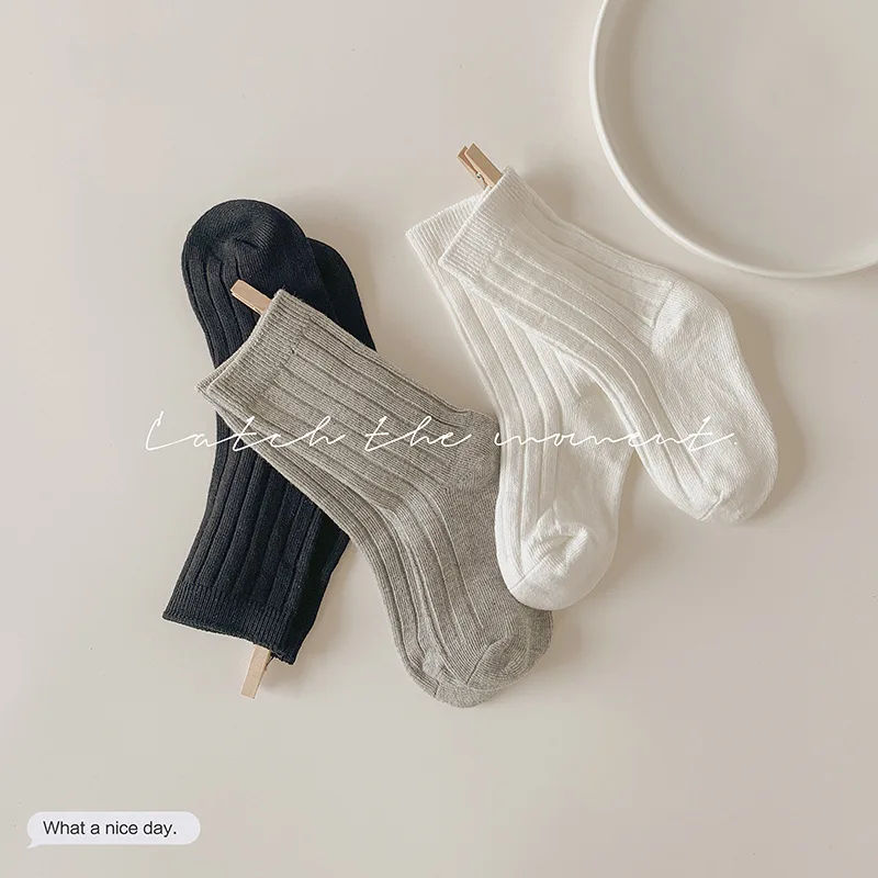 Calcetines de algod&oacute;n para ni&ntilde;os y ni&ntilde;as, medias de Color s&oacute;lido, estudiantes coreanos, 3 pares-3