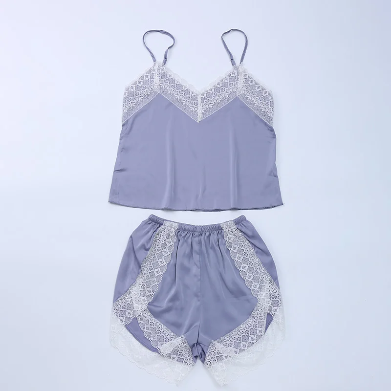 Женский пижамный комплект Сексуальная атласная Женская пижама на бретельках