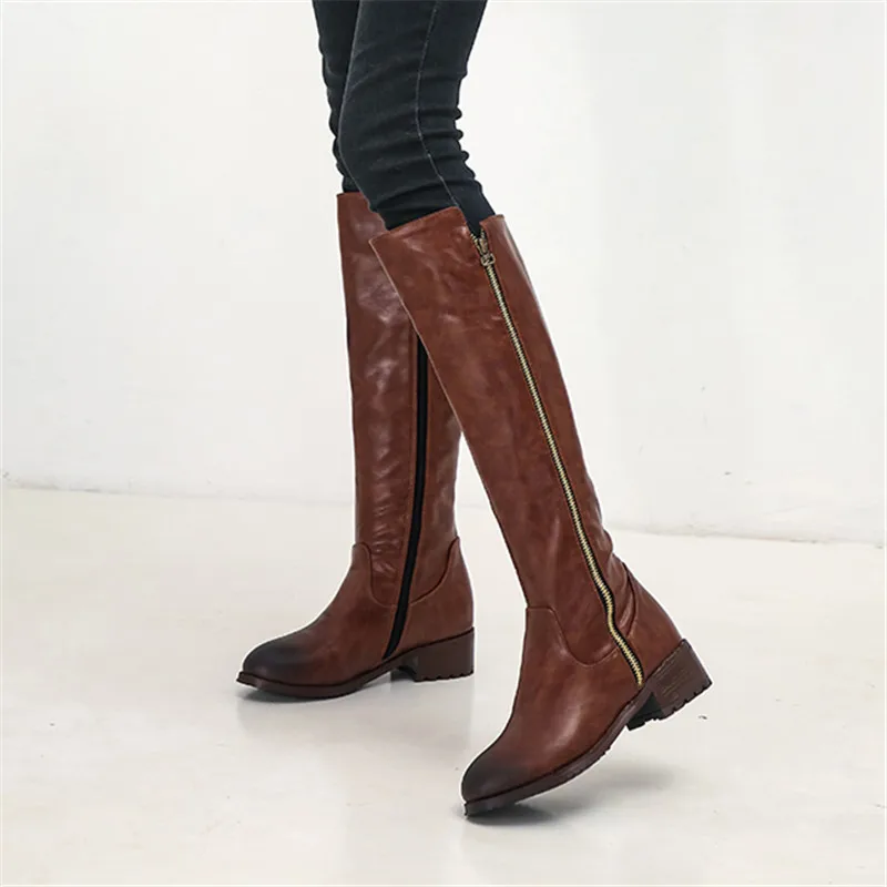 Женские ботинки в стиле ретро черные или Коричневые Высокие до бедра длинные