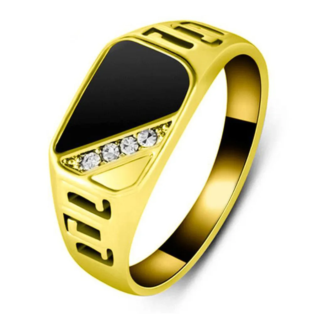 

Classic Gold-color Rhinestone Men Ring Black Enamel Male Finger Rings Best Selling Wholesale