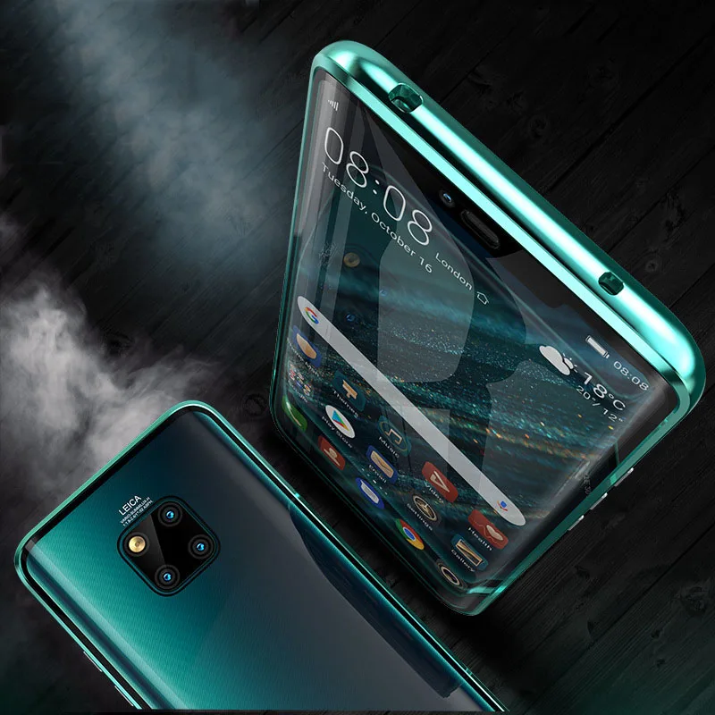 Переднее и заднее закаленное стекло металлический магнитный чехол для huawei mate 20Pro P 30Pro изогнутое стекло 360 ° защитный чехол