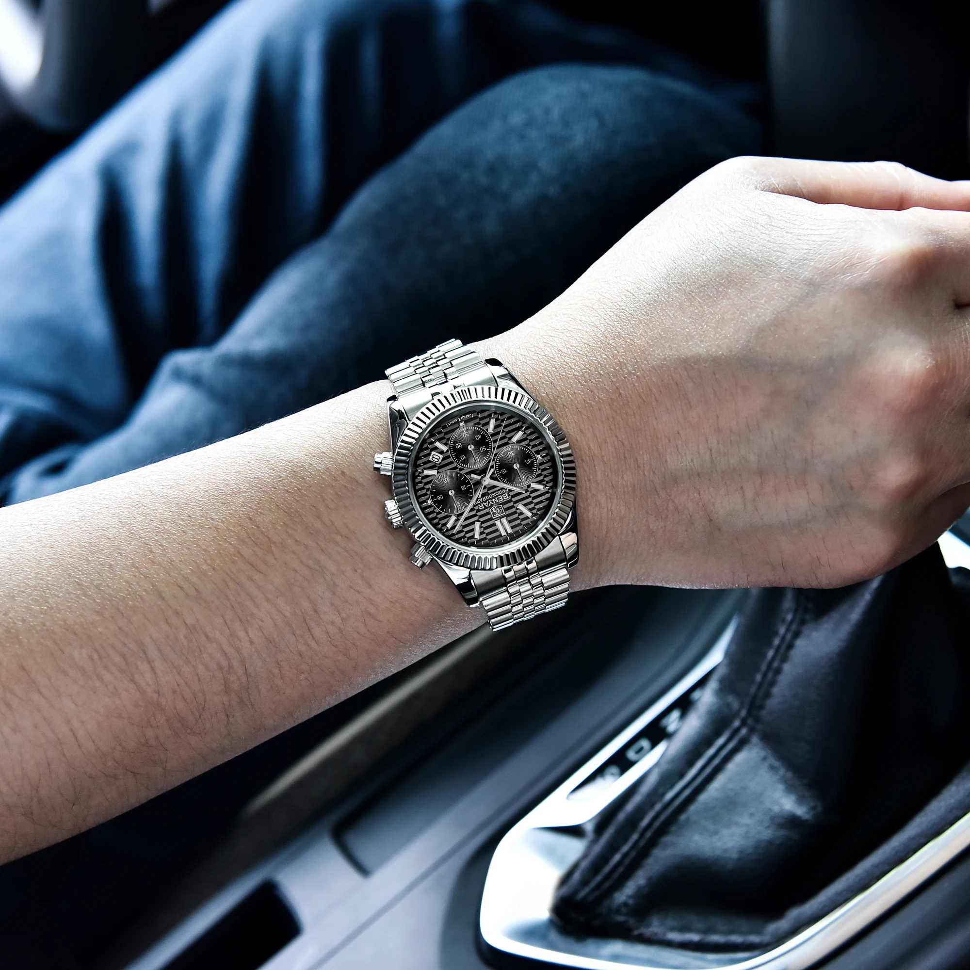 Benyar Design 2021 New Fashion Men' Sports Quartz Watches Stainless Steel Luminous Timing Calendar Waterproof Watch Reloj Hombre enlarge