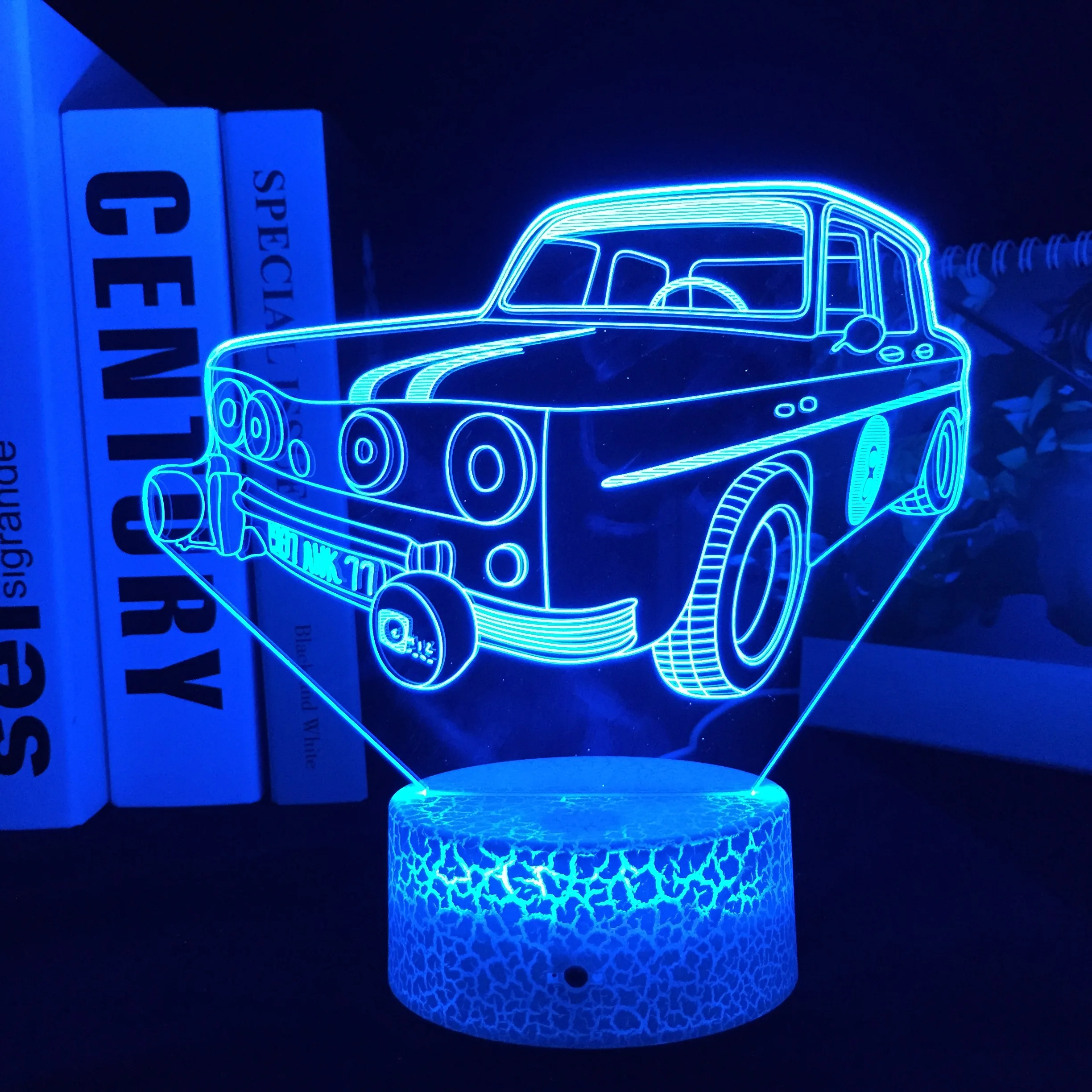 Car Series With Numbers 3D LED Lamp Visual Illusion White Cracked Base Acrylic Light Guide Plate for Festival Birthday Gifts | Лампы и