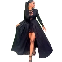 2020 sexy two piece see through black lace short prom dresses long sleeve detachable coat floor length evening pageant dresses