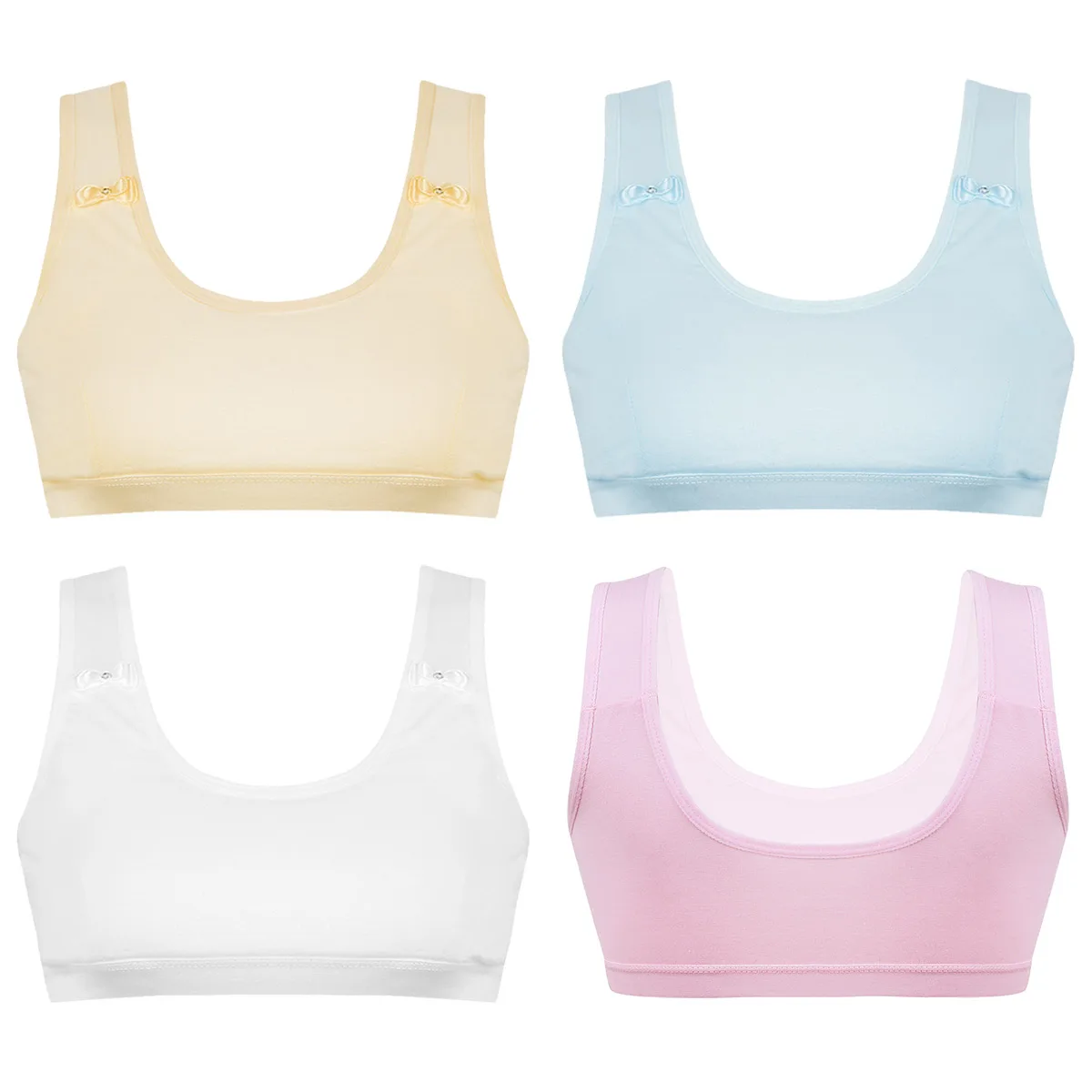 Спортивные бюстгальтеры для девочек милые хлопковые ярких цветов с бантиками