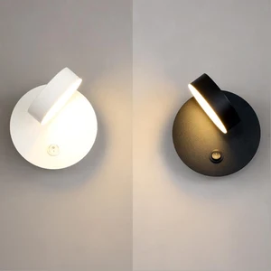 Nordic LED Wall Light 7W Rotated Sconce for Bedroom Study Living Room Switch Bedside Black/White Decor Indoor Lighting Fixture