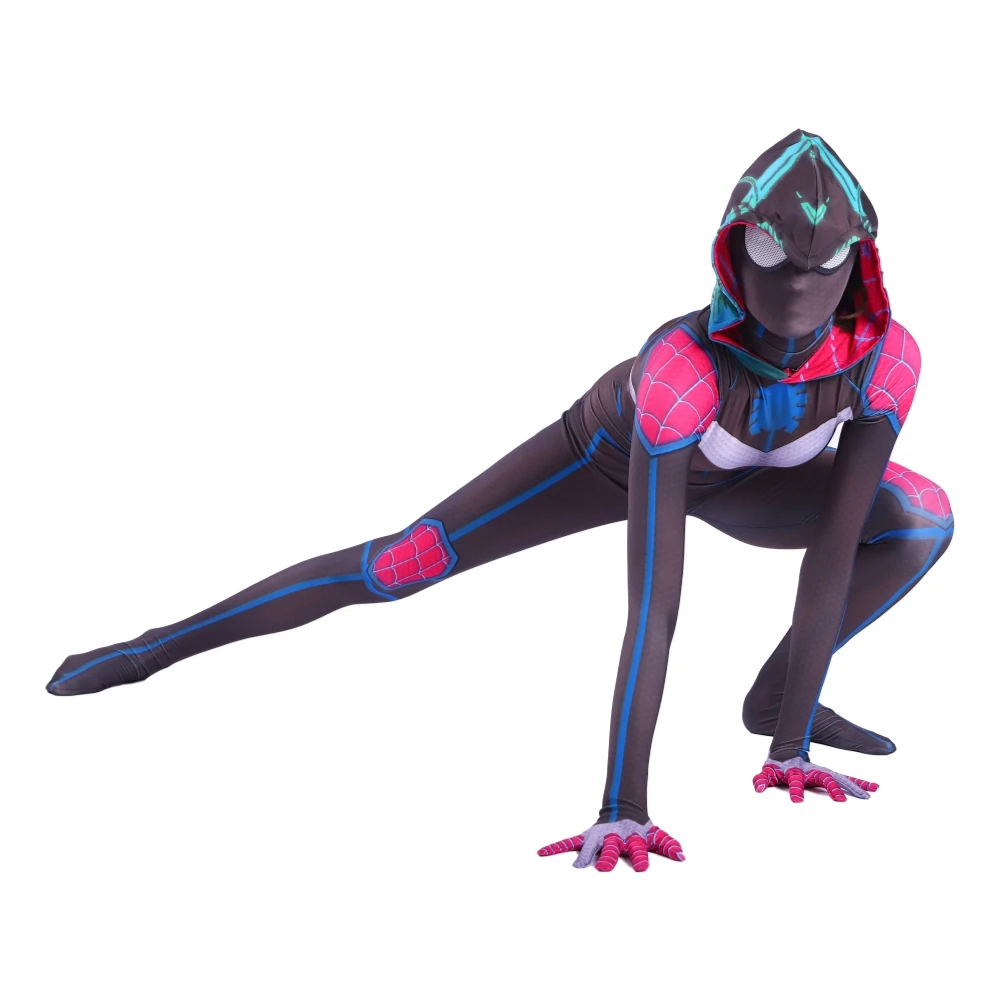 Спандекс зентай Гвен костюм Хэллоуин Девушки Косплей Костюм анти-яд плащ ребенок