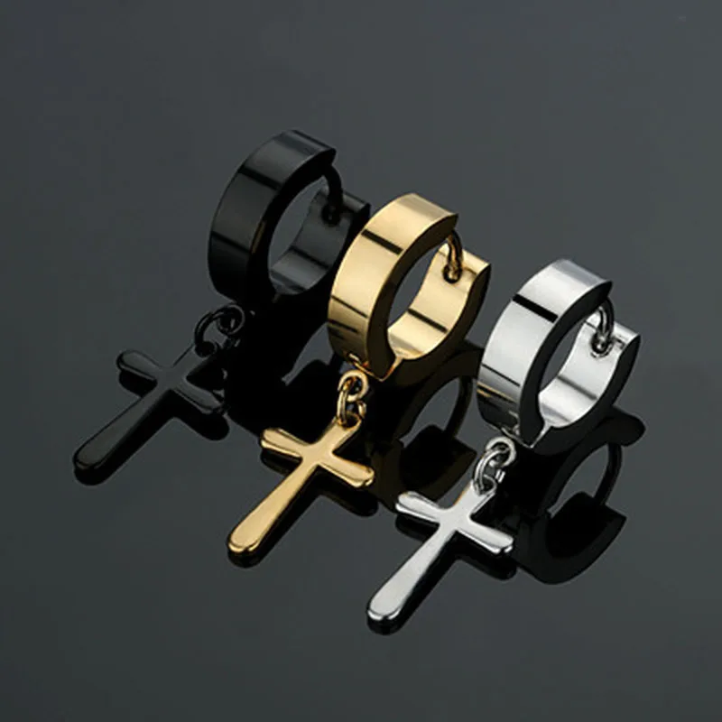 

1pc Fake Piercing Earrings Stainless Steel Clip on Non Piercing Earrings for Women Men Cross Gothic Punk Rock Drop Pendiente