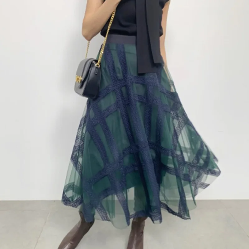 

Модная шикарная кружевная сетчатая Женская юбка в стиле пэчворк, винтажная облегающая трапециевидная юбка с высокой талией, весна-лето, Нов...