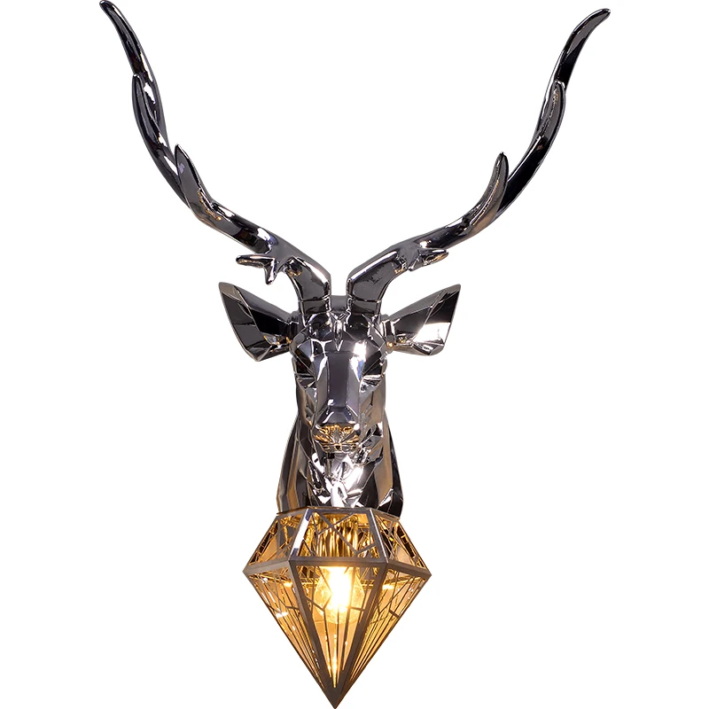 

Electroplating Light Luxury Deer Head Wall Lamp Golden Silver Living Room Background Wall Aisle Decorative Wall Lamp E27 LED