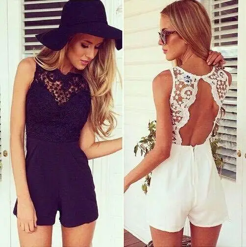 

Summer Style Tank Slim Bodysuit Women Sexy Bodycon Jumpsuit Lace Patchwork Playsuit Sleeveless Shorts Overalls Macacaos