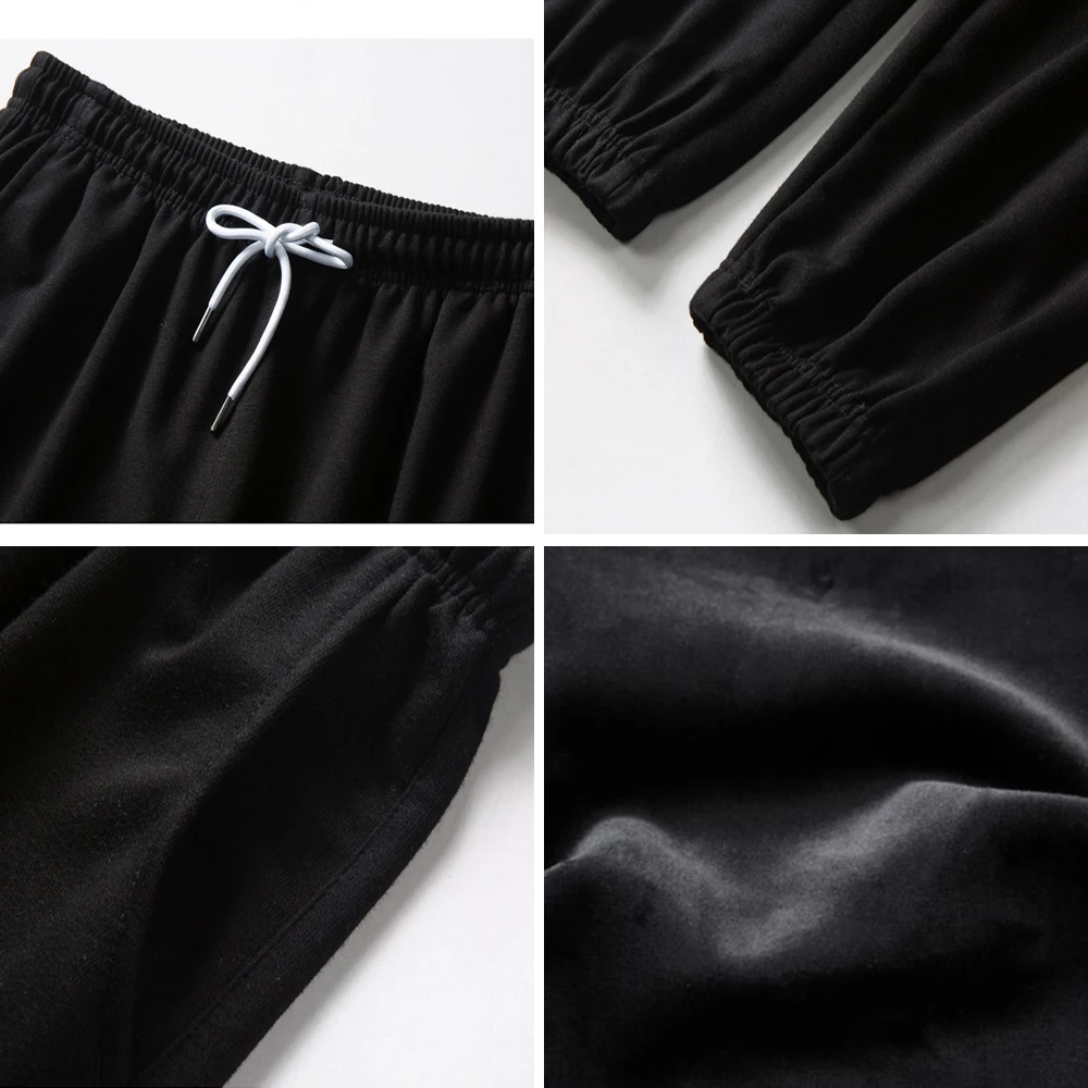 

Autumn and Winter Cotton Pants Men Fleece Solid Elastic Waist Streetwear Baggy Trousers Men Casual Trendy Wild Men Pants 2021