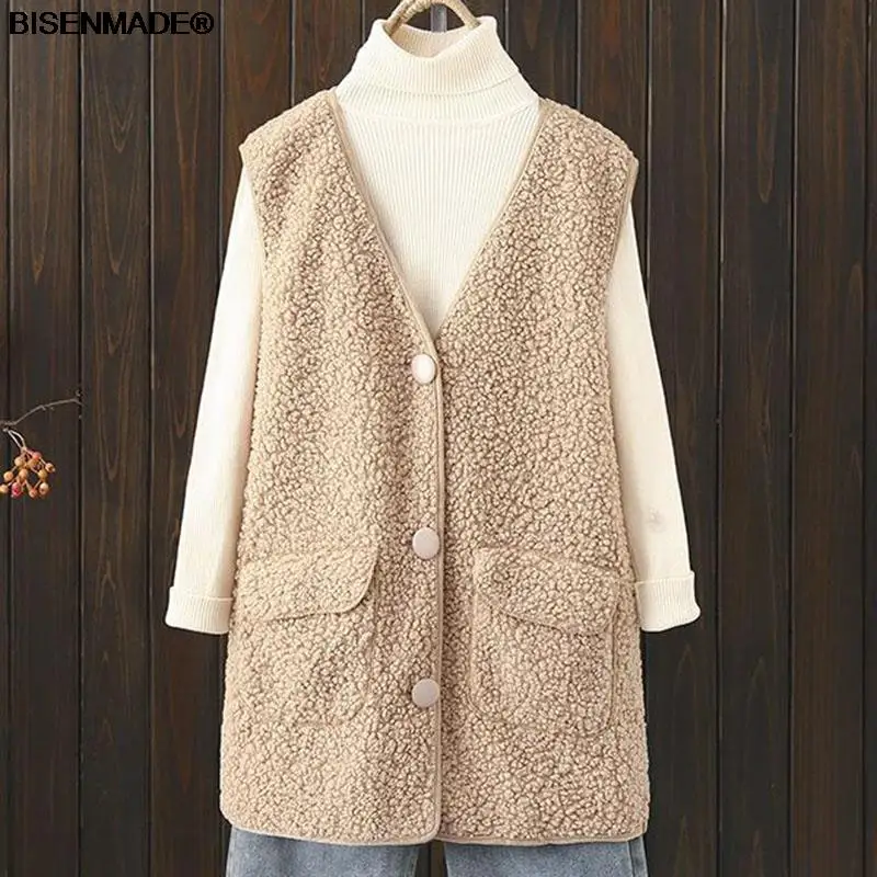 

Осенне-зимние жилеты, женская одежда, женская верхняя одежда, новая флисовая куртка, повседневное женское пальто без рукавов с V-образным вы...