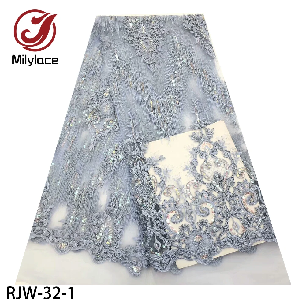 

Latest French Net Lace Tulle Mesh Lace Sequence Lace Fabric French 2020 High Quality Sequin African Lace Fabrics RJW-32