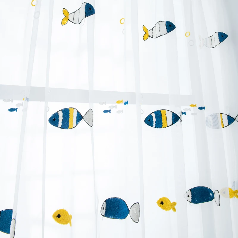 

Modern Simple Fish Cartoon Embroidery Tulle Curtain For Children's Room Sheer Curtain Bedroom Bay Window Kitchen Window Screen 4