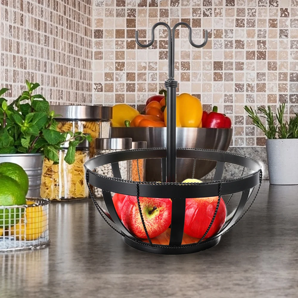 

1Pc Hollow Fruit Basket Hanging Kitchen Storage Basket Banana Container (Black)