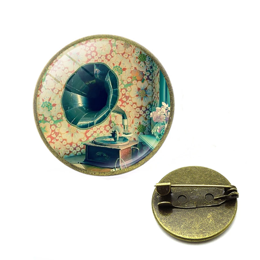 Винтаж виниловых пластинок граммофон Броши Стекло кабошон броши на булавке для