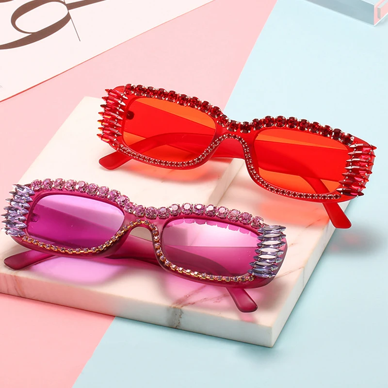 

Diamond Small Square Sunglasses Women Rhinestone Retro Gradient Sun Glasses Vintage Fashion Female Men Eyeglasses UV400