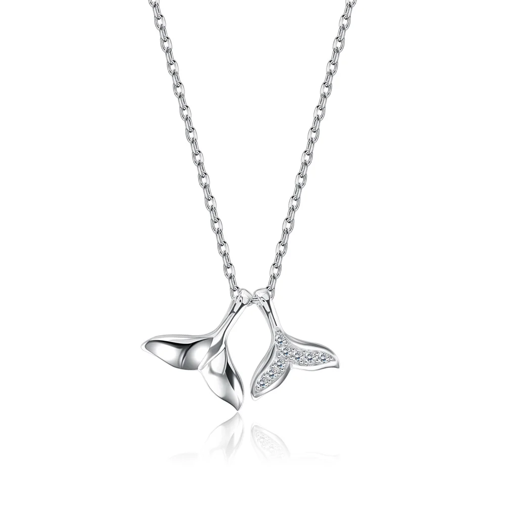 

ZEMIOR 925 Sterling Silver Chokers Necklaces For Women Trendy Cubic Zirconia Double Fishtail Pendant Necklaces Fine Jewelry