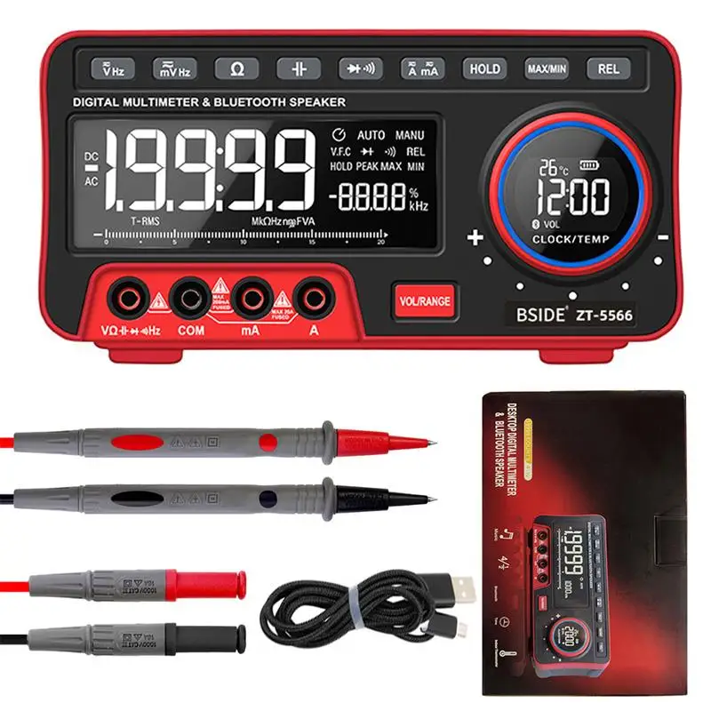 

Мультиметр BSIDE ZT-5566 с двойным экраном, дисплеем EBTN 19999, Bluetooth-совместимым динамиком, цифровой тестер напряжения и тока, Гц