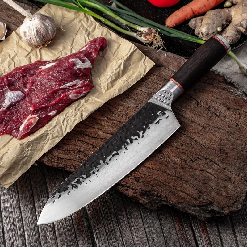 

High Carbon Steel Chef Knife Clad Forged Steel Meat Cleaver Vegetable Knife Butcher Slicing Kitchen Knives with Knife Sharpener