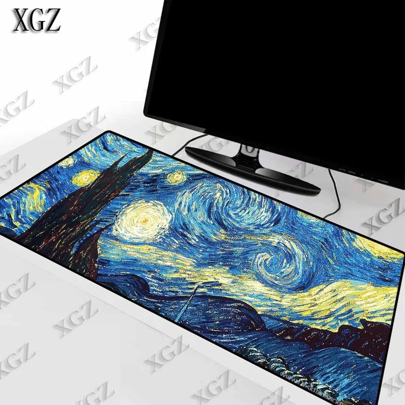 

XGZ Art Van Gogh Starry Night Locking Edge Gaming Large Mouse Pad Gamer Game Anime pad Mat for CSGO LOL Dota2