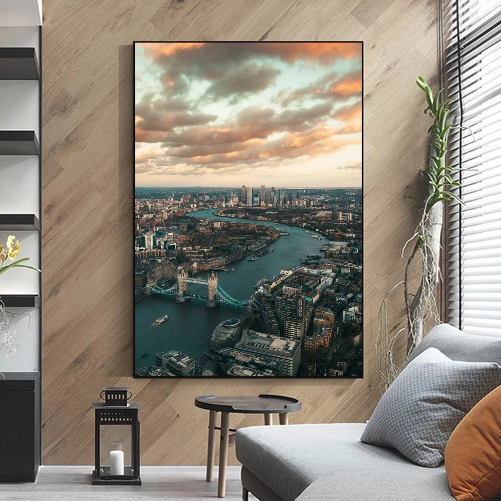 

London Sunset print, Tower Bridge poster, Aerial photography artwork from London UK Landscape Poster