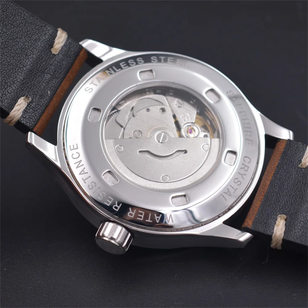 Мужские автоматические часы Corgeut армейские спортивные механические с кожаным