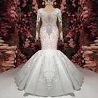 Роскошные свадебные платья-русалки с кристаллами 2020 кружевное свадебное платье с длинным рукавом сексуальные свадебные платья Vestido De Voiva