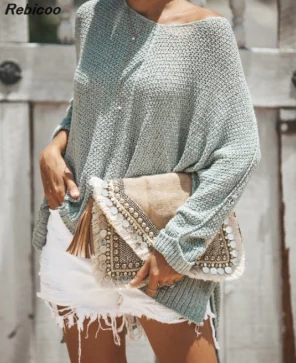 

Candy Color Sweater Women Casual Loose Streetwear Off Shoulder Pullovers Female Ladies Knitted Autumn Winter Sweater New