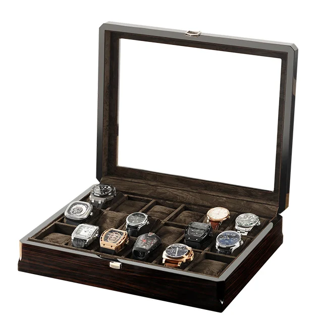 New Gift Boxes For Watch Carbon Fiber Wood Watches Display Box Case Lint Glasses Brown Lint Window Jewelry Organizer Storage