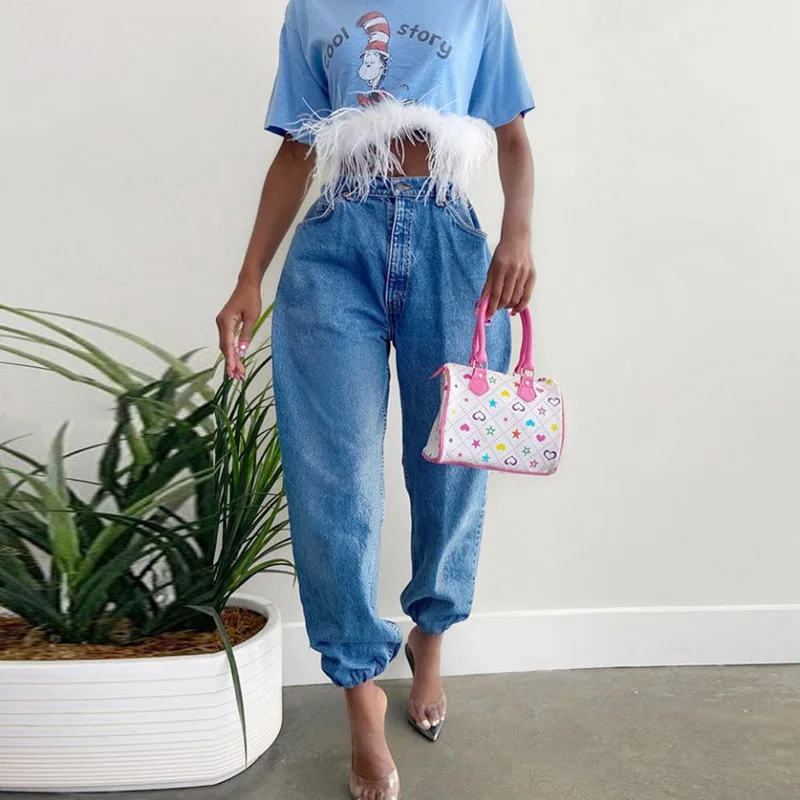 

Casual Denim Harem Pants 2021 New Fashion Spring Loose Streetwear Jeans Women Vintage Retro Lantern Trousers ouc754