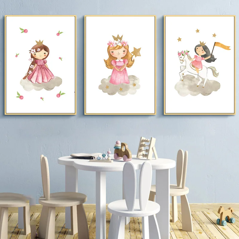 Декор для комнаты маленьких девочек холст рисунок мультяшный постер с