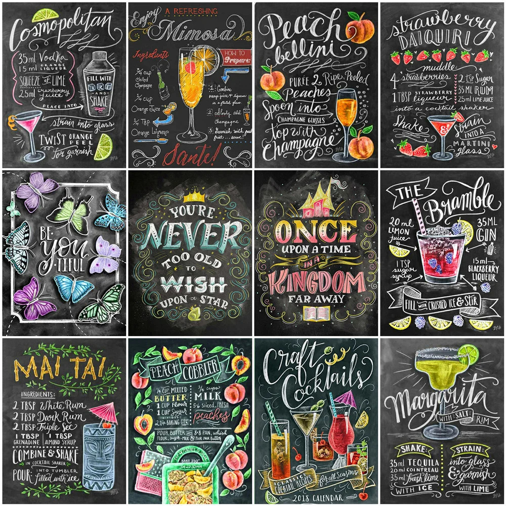 

HUACAN DIY Full Square Diamond Painting Text Mosaic Rhinestone Blackground 5D Diamond Embroidery Landscape Home Decoration