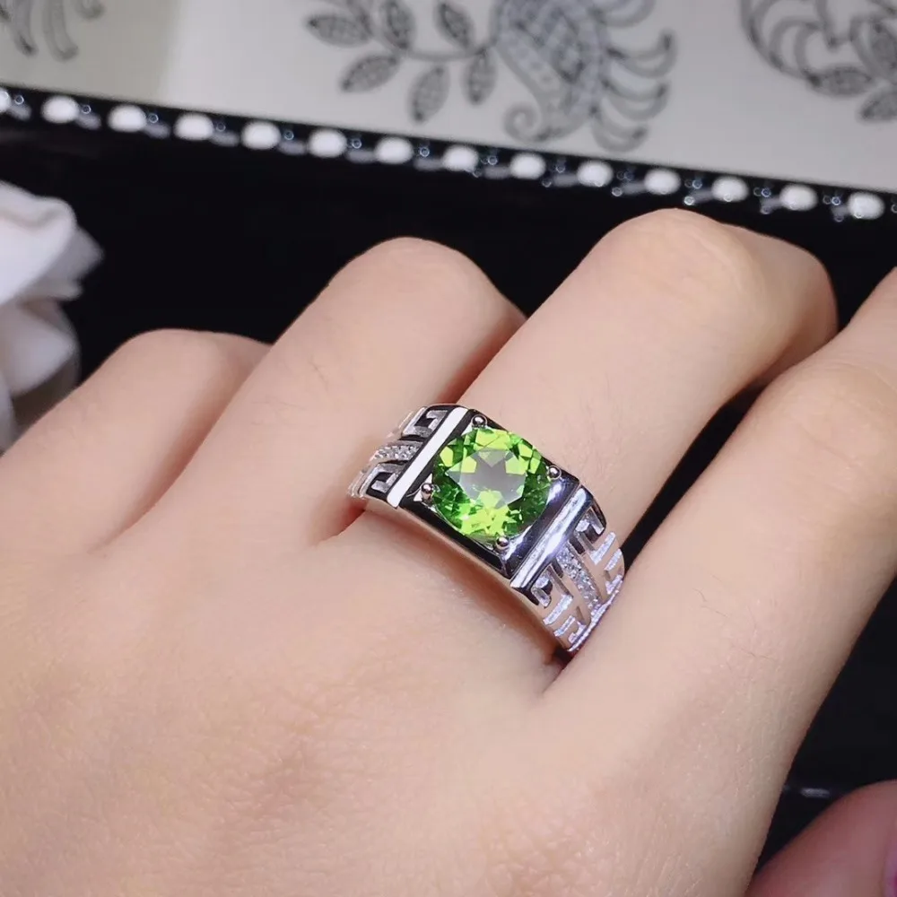 Men ring KJJEAXCMY бутик ювелирных изделий 925 стерлингового серебра инкрустированные натуральные драгоценные камни перидота для мужчин и женщин Роскошные пары кольцо Поддержка ide - Цвет камня: Men ring