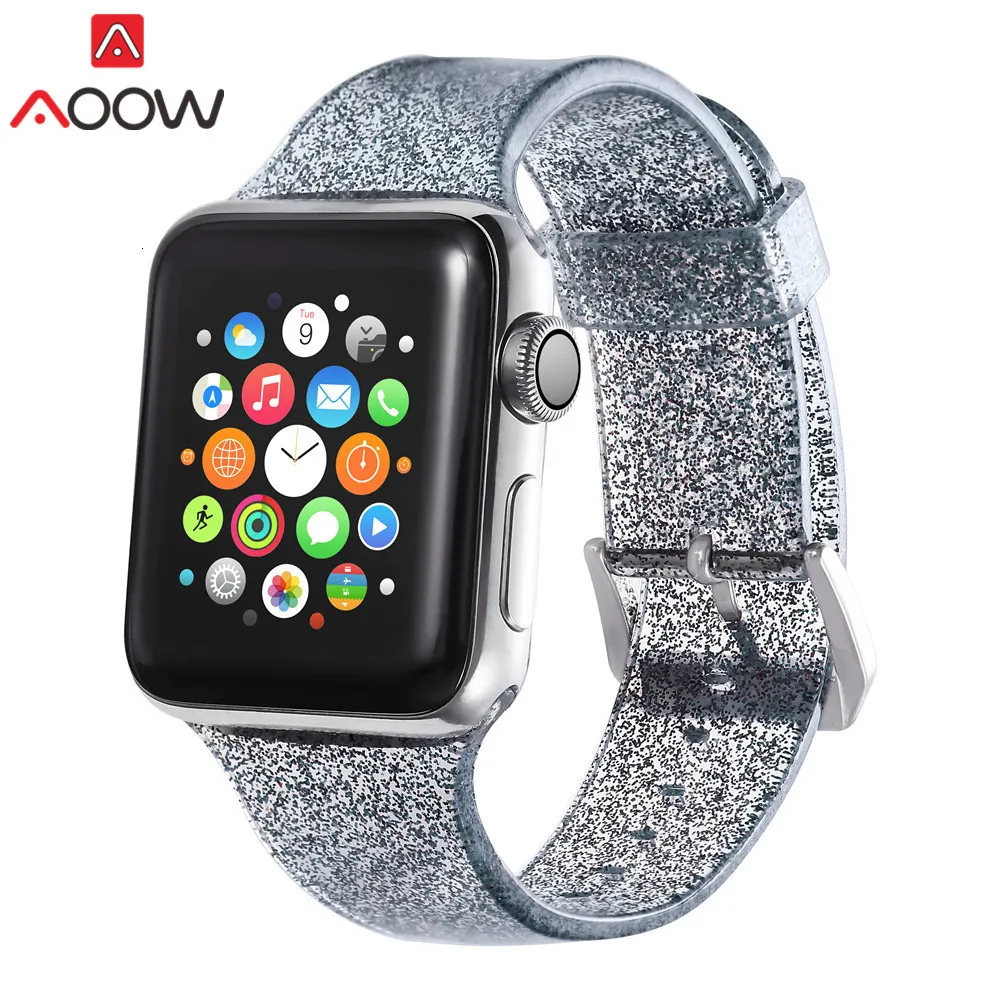 Силиконовый ремешок для часов для Apple Watch 38 мм 42 мм 40 мм 44 мм Блестящий ремешок для мужчин и женщин сменный Браслет ремешок для iwatch 1 2 3 4