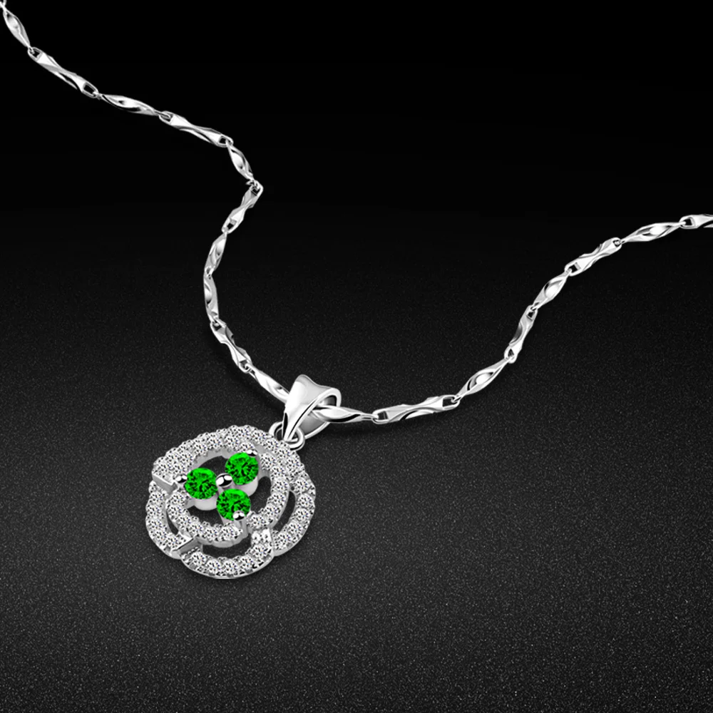 Новое ожерелье из стерлингового серебра S925 с инкрустацией зеленым цирконием