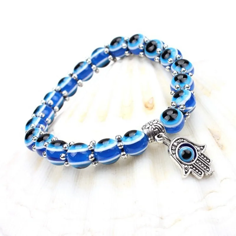 

U-Magical Creative Beaded Handmade Demon Eye Charm Metal Bracelets for Women Hand Enamel Gold Blue Black Bracelets Jewellery