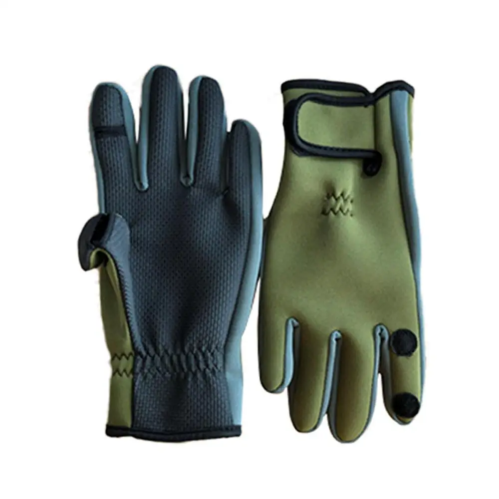 Army Green Перчатки для подледной рыбалки с 3 пальцами, теплые охотничьи перчатки, ткань для дайвинга, противоскользящие, для рыбалки, кемпинга, велоспорта, перчатки на полный палец - Цвет: Army Green