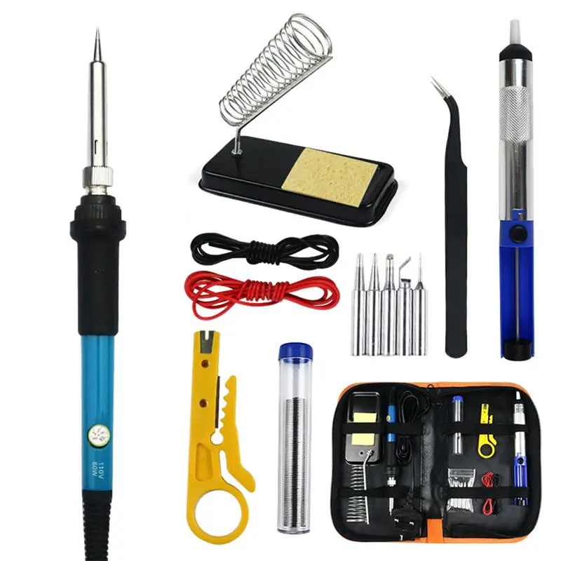 

15 Pcs Soldering Iron Kit Adjustable Temperature 60W Solder Welding Tools Ceramic Heater Soldering Tips Desoldering Pump