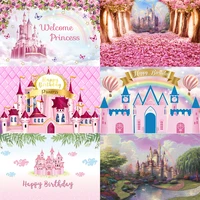 castle photo backdrop princess girls happy birthday party pink floral baby shower decoration photography backgrounds banner