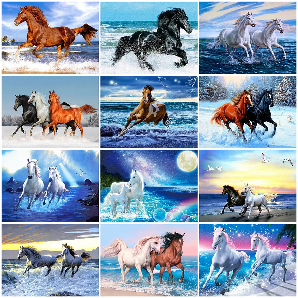 

Алмазная живопись Kamy YI с полным заполнением, картина Стразы с рисунком лошади, 5D алмазная вышивка, мозаика с животными, Морской Декор для дом...