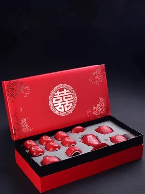 

Chinese Style Red Ceramic Tea Set Home Kung Fu Black Tea Da Hong Pao Teaware Wedding Gift Boxed Wedding Free Shipping