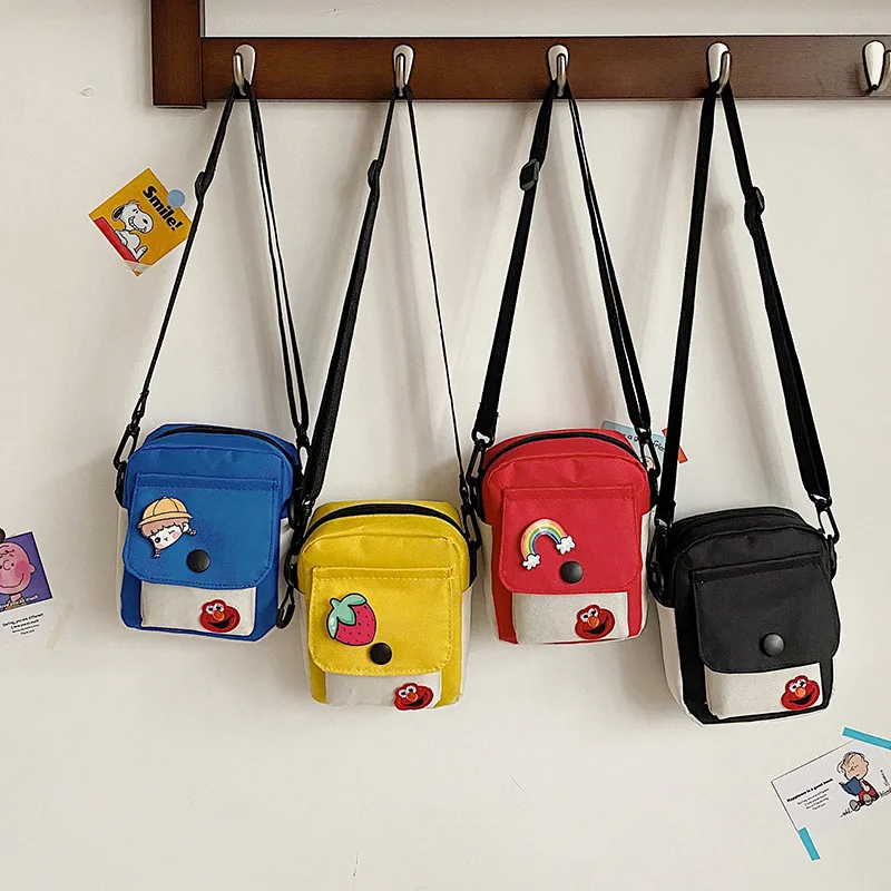 

New Fashion Canvas Bag Female Student Cartoon Sesame Street Diagonal Shoulder Bag Simple Ladies Clutch Mini Mobile Phone Bag