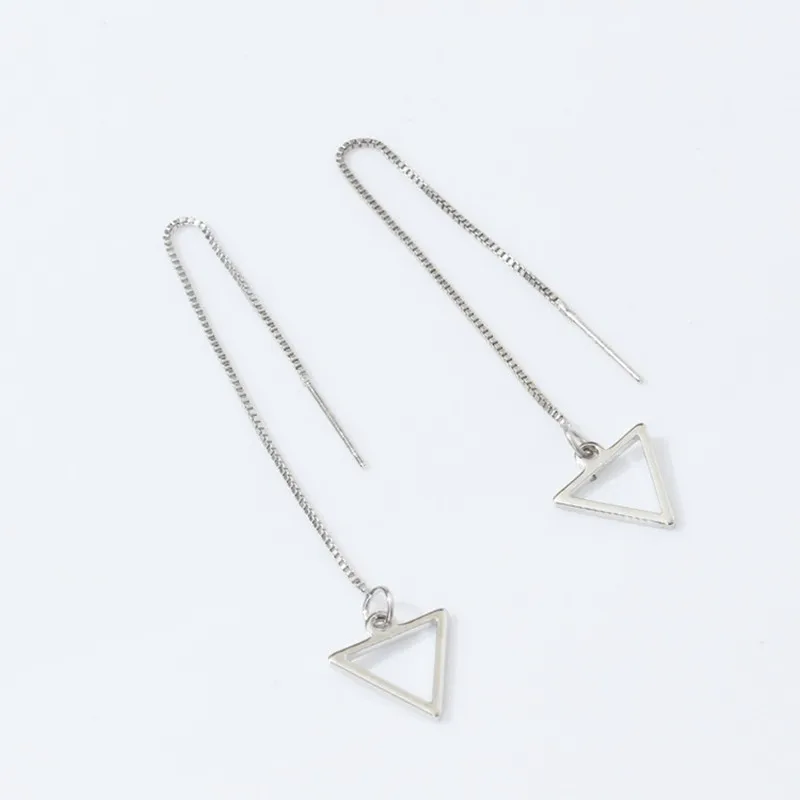 Женские треугольные серьги-гвоздики Серебристые Длинные серьги в винтажном