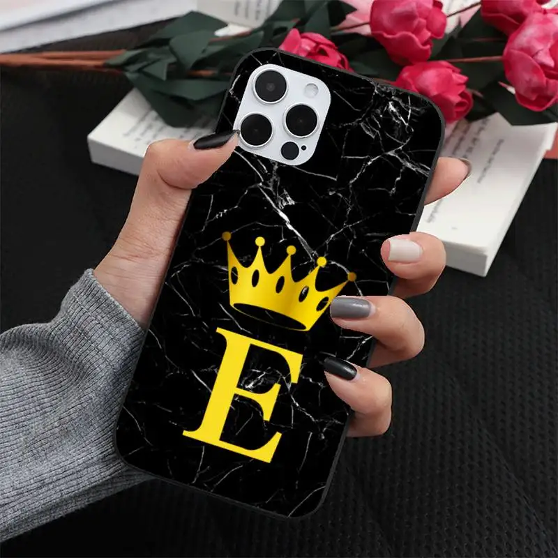 

Custom name Letter Monogram Black Marble Phone Case for iPhone 7 8 11 12 Pro X XS XR Samsung A S 10 20 30 51 Plus pro Max funda