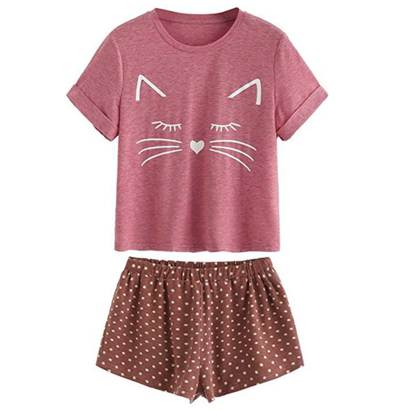 женская пижама с котом женские пижамы шорты летние хлопок одежда для сна нижнее