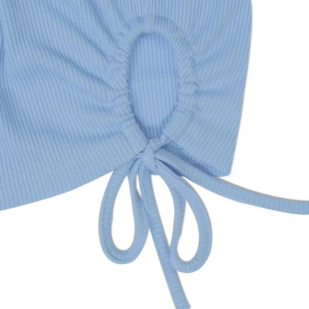 

Instunning Long Sleeve Women's T-shirts O-neck Drawstring Hollow out Crop Top Sleeve Autumn White Blue Casual Tops Streetwear