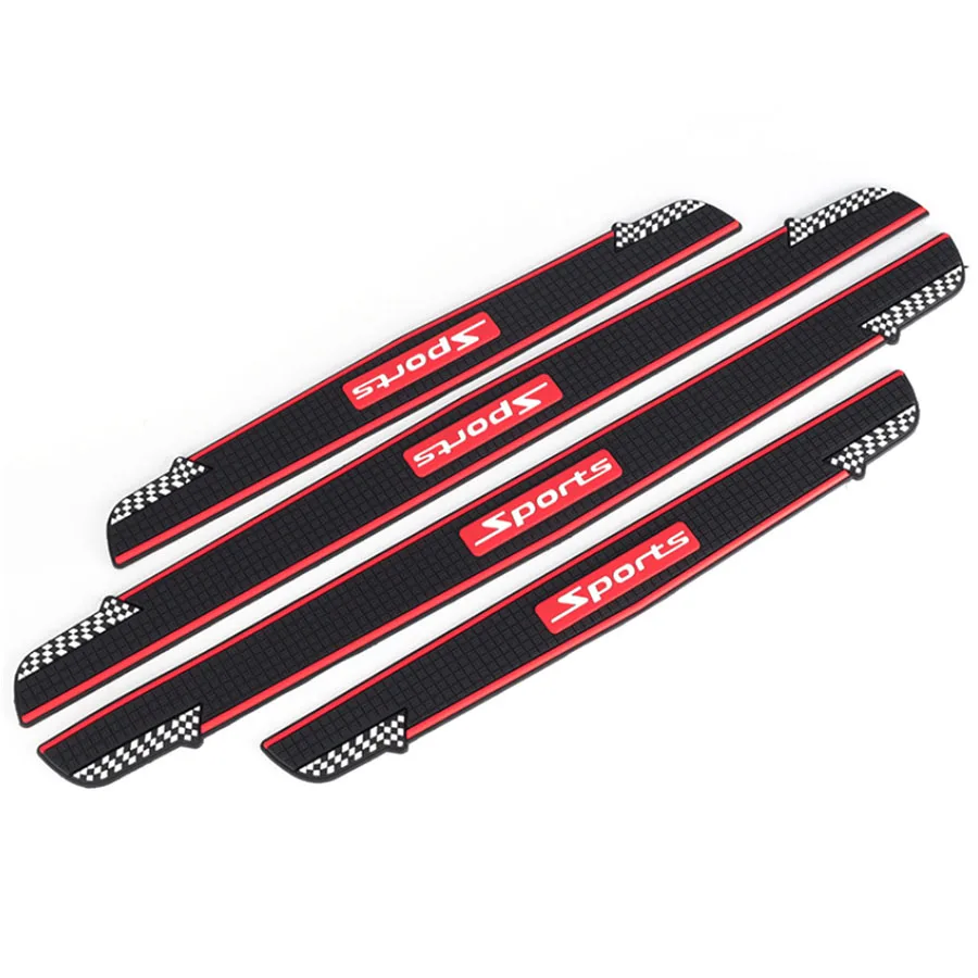 

4PCS Car Door Scuff Sill Cover Panel Black Rubber Protector Sport Style Bumper Corner Protector Universal